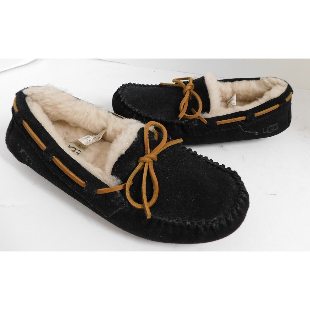UGG Dakota Black Suede Moccasin Slippers 1107949 lined cozy warm Womens sz 5